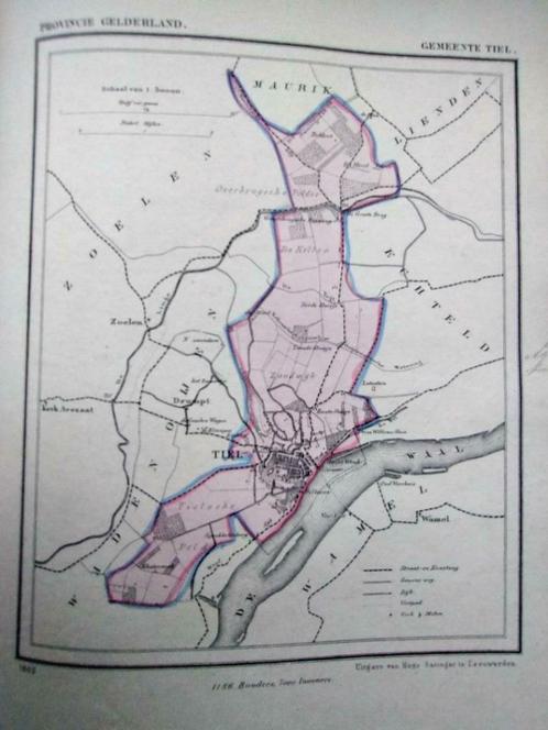 167 / Tiel/ Beldert/ Sprokkelenburg/ Litho 1865 Kuyper GLD, Antiek en Kunst, Kunst | Litho's en Zeefdrukken, Ophalen of Verzenden