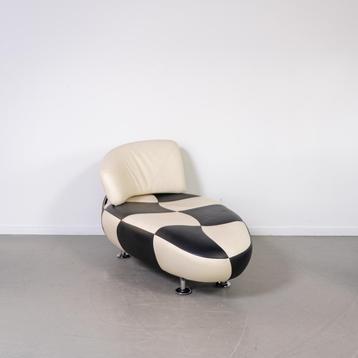 1x Leolux Kikko Chaise Longue Wit/Zwart Leer - Geblokt beschikbaar voor biedingen