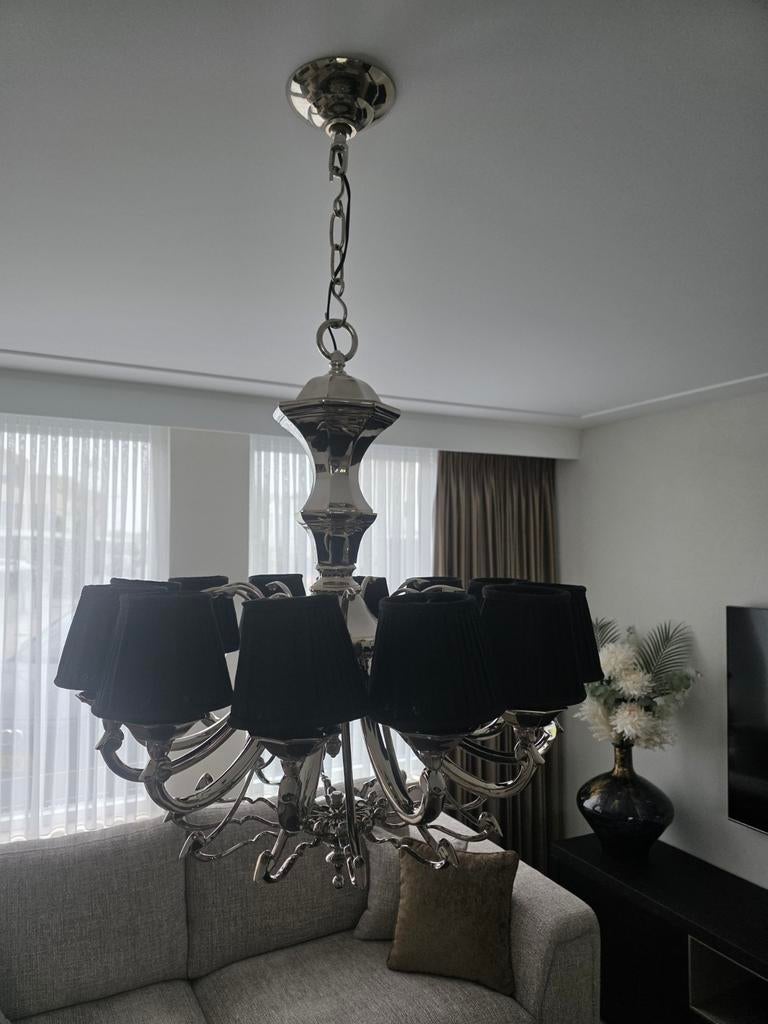 Eichholtz Grenelle Kroonluchter Nikkel 12 Armen, Huis en Inrichting, Lampen | Kroonluchters, Ophalen, Zo goed als nieuw, Stof