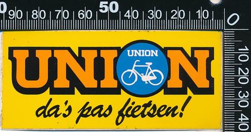Sticker: Union - Das pas fietsen (Geel), Verzamelen, Stickers, Zo goed als nieuw, Bedrijf of Vereniging, Ophalen of Verzenden