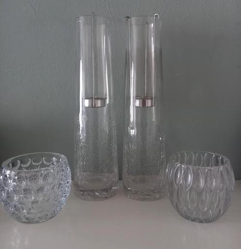 Waxine lichten van glas 4 stuks, Huis en Inrichting, Woonaccessoires | Kandelaars en Kaarsen, Zo goed als nieuw, Minder dan 25 cm