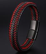 Armband heren - Zwart/rood, Sieraden, Tassen en Uiterlijk, Armbanden, Ophalen of Verzenden, Nieuw, Rood, Leer