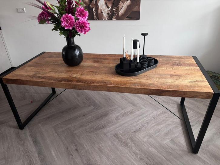 Mooie mangohouten eettafel 220x90cm, Huis en Inrichting, Tafels | Eettafels, Zo goed als nieuw, 50 tot 100 cm, 200 cm of meer