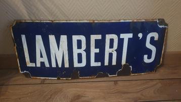 Vintage emaille bord Lambert's beschikbaar voor biedingen