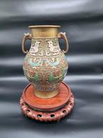 Prachtige Chinese bronzen vaas ingelegd met emaille, Ophalen of Verzenden