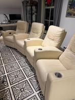 Mooie echt leren bioscoop bank, Huis en Inrichting, Ophalen, Créme leer, 300 cm of meer, Zo goed als nieuw