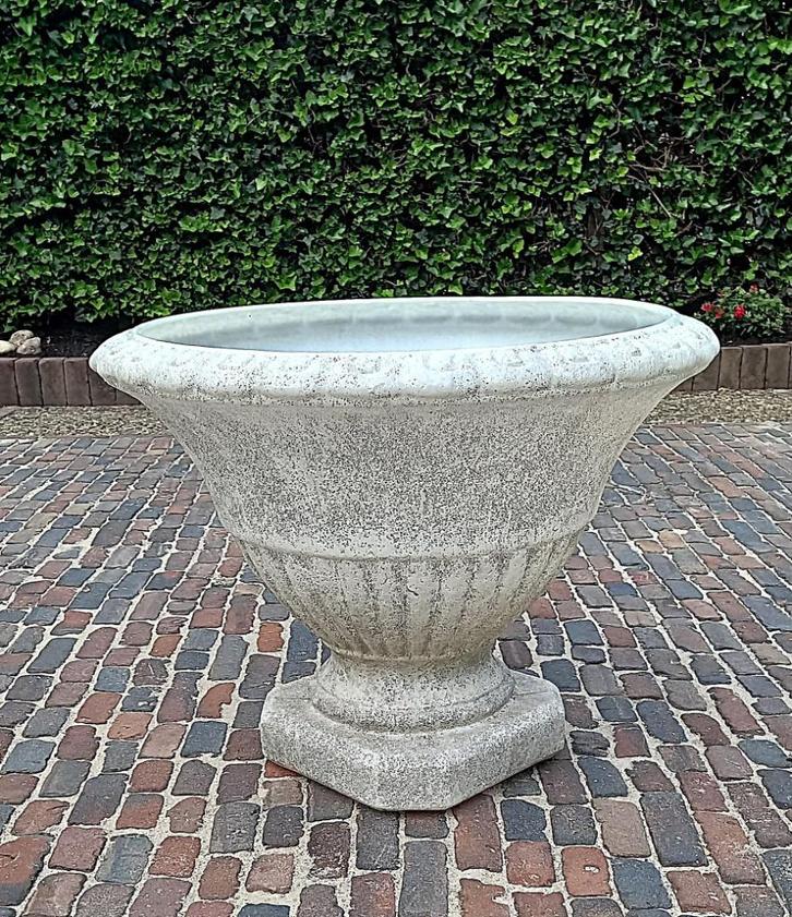 Ronde kunststof planten/bloemen bak grijs gemêleerd, Tuin en Terras, Bloembakken en Plantenbakken, Zo goed als nieuw, Kunststof