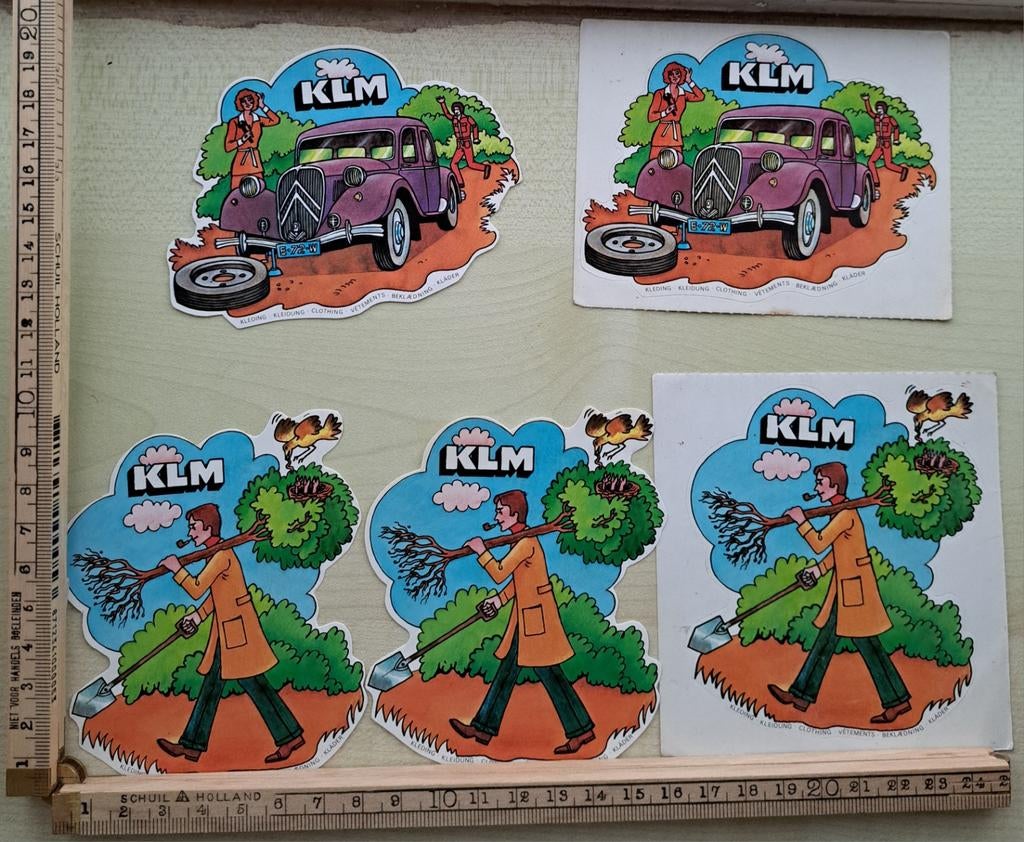 11 vintage stickers KLM kleding motor auto klassieker, Verzamelen, Stickers, Zo goed als nieuw, Ophalen of Verzenden