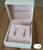 Diamond Point Gouden Oorbellen, Sieraden, Tassen en Uiterlijk, Oorbellen, Hangers, Ophalen of Verzenden, Zo goed als nieuw, Met edelsteen