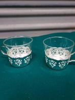 Theeglazen met verzilverde houder met oor, Schott Mainz Jena, Huis en Inrichting, Keuken | Servies, Ophalen of Verzenden, 'T Olde Gre-j