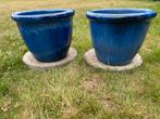 2 gelijke afmeting blauwe bloempotten - 40 cm x 32 cm, Ophalen, Rond, Zo goed als nieuw, Minder dan 25 cm