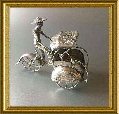Yogya/ Djokja zilveren (800) riksja, fiets, groter model, Antiek en Kunst, Antiek | Goud en Zilver, Zilver, Ophalen of Verzenden