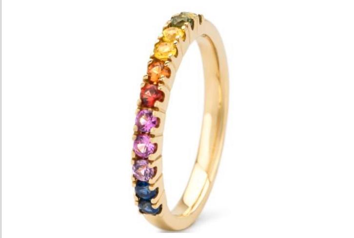 Gouden regenboog diamanten ring, Sieraden, Tassen en Uiterlijk, Ringen, Nieuw, Dame, Goud, Goud, Ophalen of Verzenden