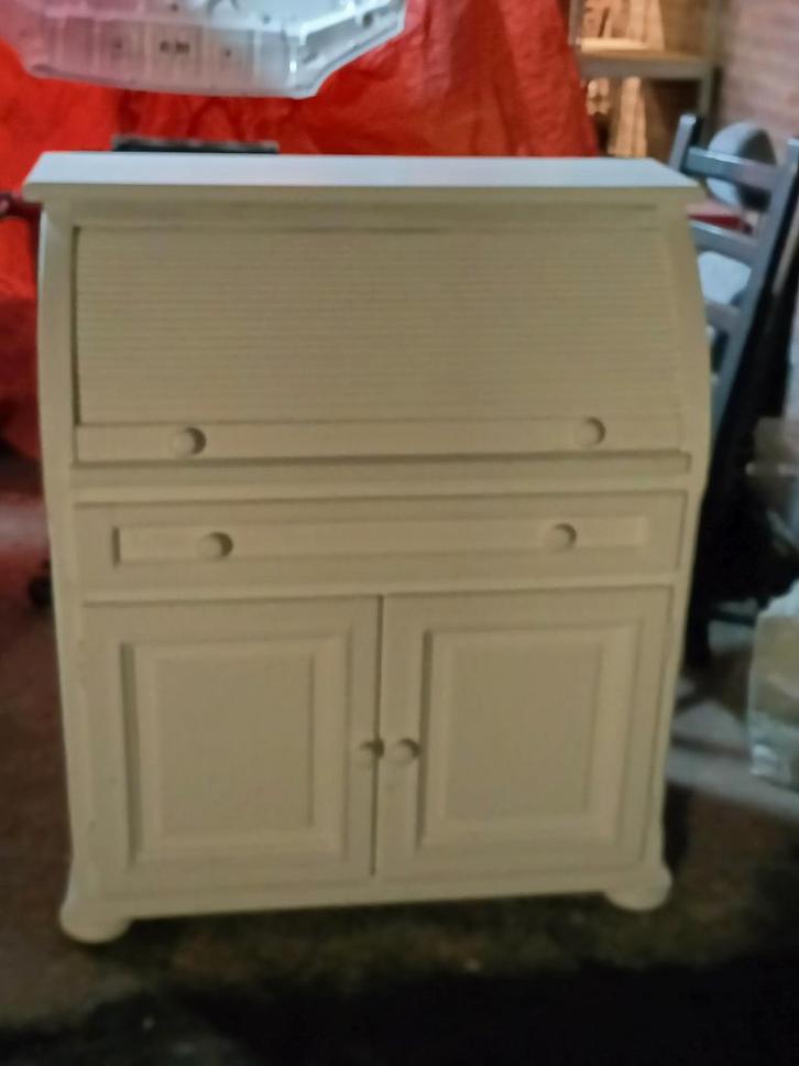 Vintage wit geschilderde secretaire. Kast met rolluik., Huis en Inrichting, Kasten | Secretaires, Gebruikt, Ophalen