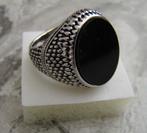 Ring Tibet zilver met grote zwarte steen maat 22 -NIEUW-, Sieraden, Tassen en Uiterlijk, Ringen, 20 of groter, Zwart, Nieuw, Ophalen of Verzenden