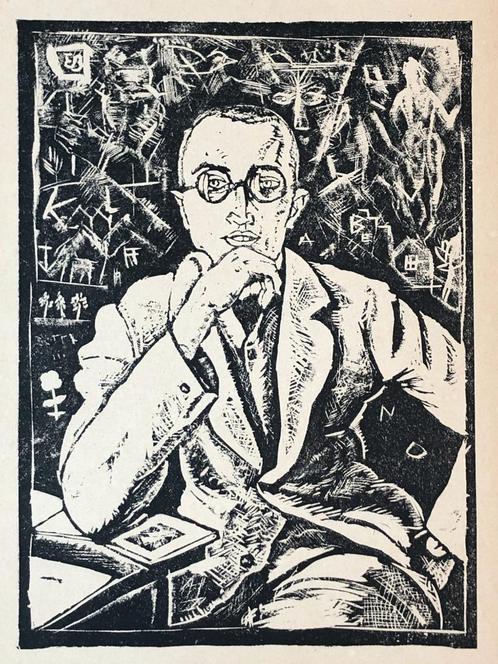 Erich Büttner (1889–1936) Houtsnede 'Der Schrijver Klabund', Antiek en Kunst, Kunst | Etsen en Gravures, Ophalen of Verzenden