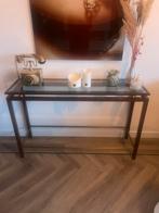 Bruine sidetable met glasplaat, Gebruikt, 100 tot 150 cm, Ophalen of Verzenden, Glas