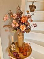 Boeket zijde bloemen naturel incl bruin groenige vaas, Ophalen of Verzenden, Nieuw, Binnen