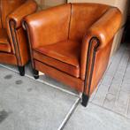 2 Nieuwe schapenleren fauteuils cognac bruin + BEZORGING!!!, Nieuw, Chesterfield, Leer, Ophalen of Verzenden