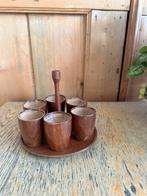 Vintage houten set eierdoppen met houder – 6 stuks, Huis en Inrichting, Woonaccessoires | Dienbladen, Ophalen of Verzenden, Zo goed als nieuw