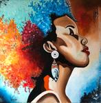 Kleurrijk Portret van een Vrouw (80 x 80 cm), Antiek en Kunst, Ophalen