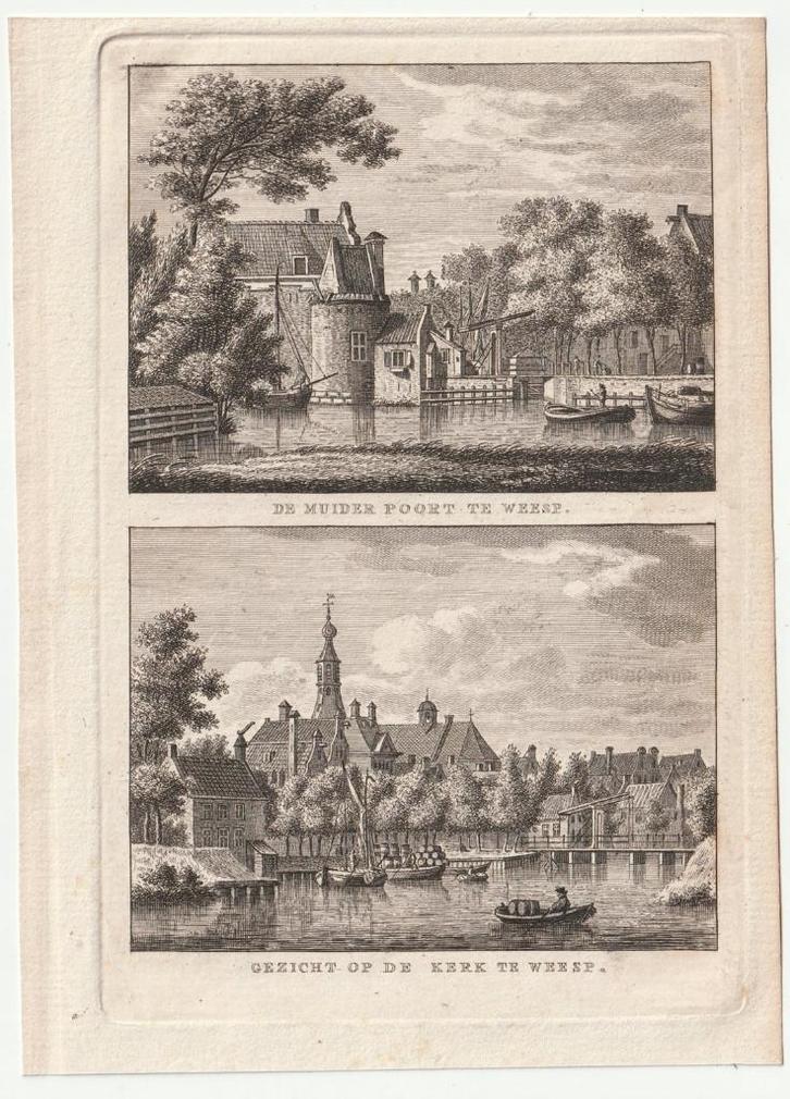 Weesp Muiderpoort kerk gravure Bendorp 1793, Antiek en Kunst, Kunst | Etsen en Gravures, Verzenden