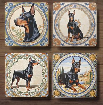 Dobermann Italiaans tegeltje onderzetters met houder beschikbaar voor biedingen
