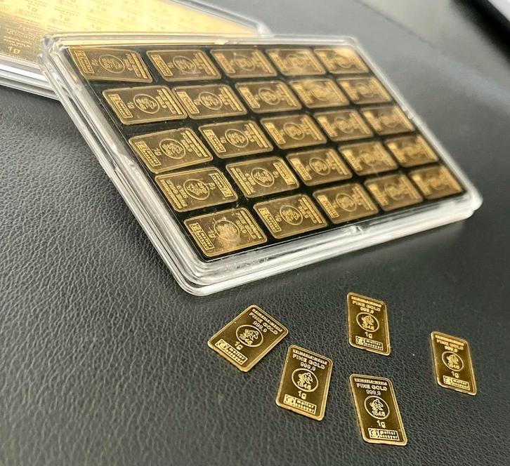 1 gram Heimerle Meule goudbaar 999,9, Postzegels en Munten, Edelmetalen en Baren, Goud, Ophalen of Verzenden