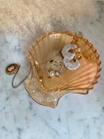 Vintage schelp schaaltje glas zalm kleurig parelmoer sierade, Ophalen of Verzenden