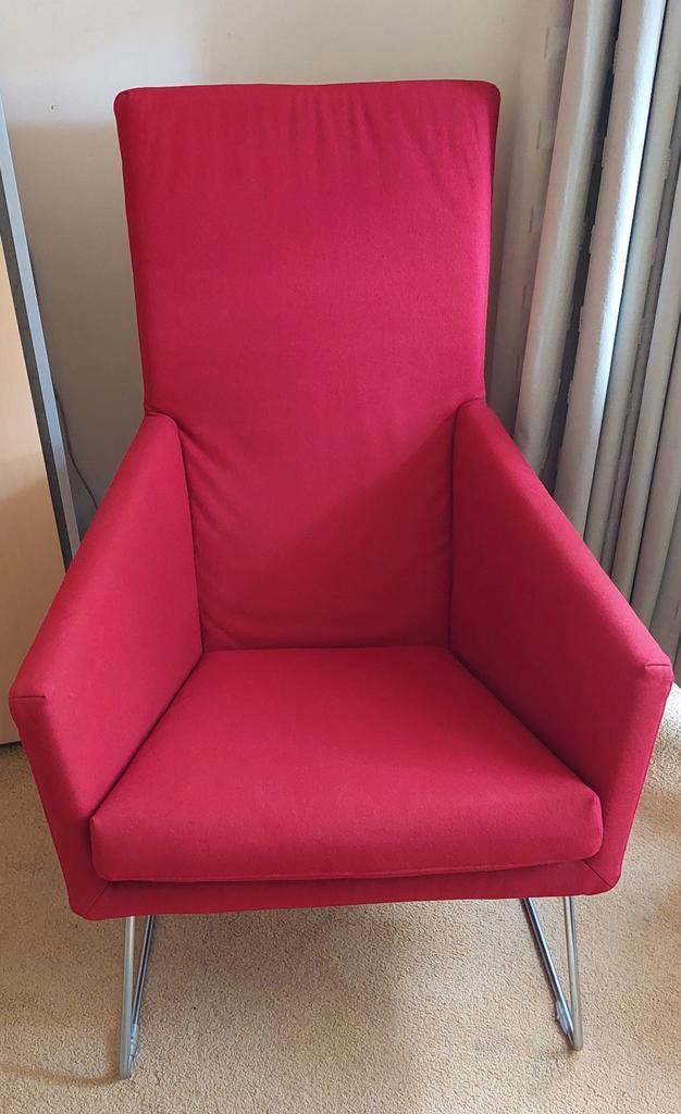 Zgan Fauteuil Don rood wol vilt, Label, Gerard van den Berg, Huis en Inrichting, Fauteuils, Zo goed als nieuw, 50 tot 75 cm, 75 tot 100 cm