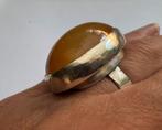 Grote zilveren ring met barnsteen, Sieraden, Tassen en Uiterlijk, Ringen, Ophalen of Verzenden, Dame, Zilver, Zilver