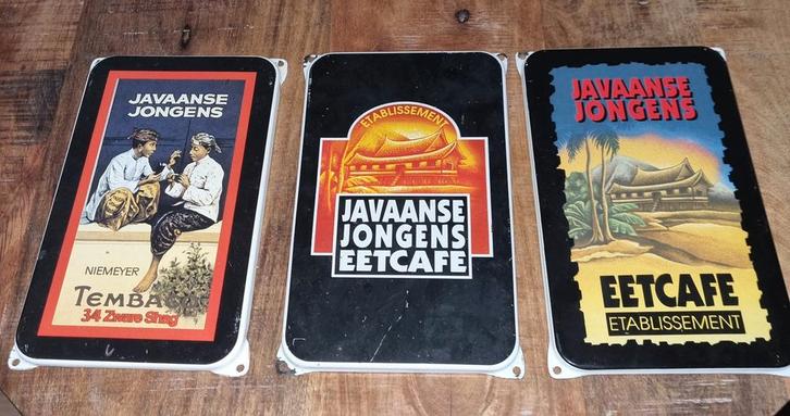 3 Emaille Borden Javaanse Jongens., Verzamelen, Merken en Reclamevoorwerpen, Gebruikt, Reclamebord, Ophalen of Verzenden