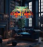 Grote Tiffany hanglamp, Huis en Inrichting, Ophalen of Verzenden, Zo goed als nieuw, Glas, Minder dan 50 cm