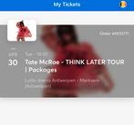 1x Tate McRea tickets - Think later tour - Antwerpen - VIP, Tickets en Kaartjes, Concerten | Pop