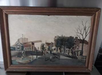 Schilderij van dorpsaanzicht (gesigneerd) beschikbaar voor biedingen