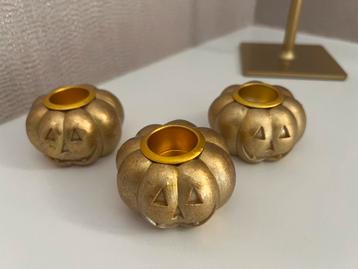 3 pompoen kandelaars halloween goud herfst goudkleurig beschikbaar voor biedingen