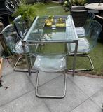 Glazen eettafel met 6 stoelen, Ophalen, Gebruikt, 50 tot 100 cm, Vijf personen of meer