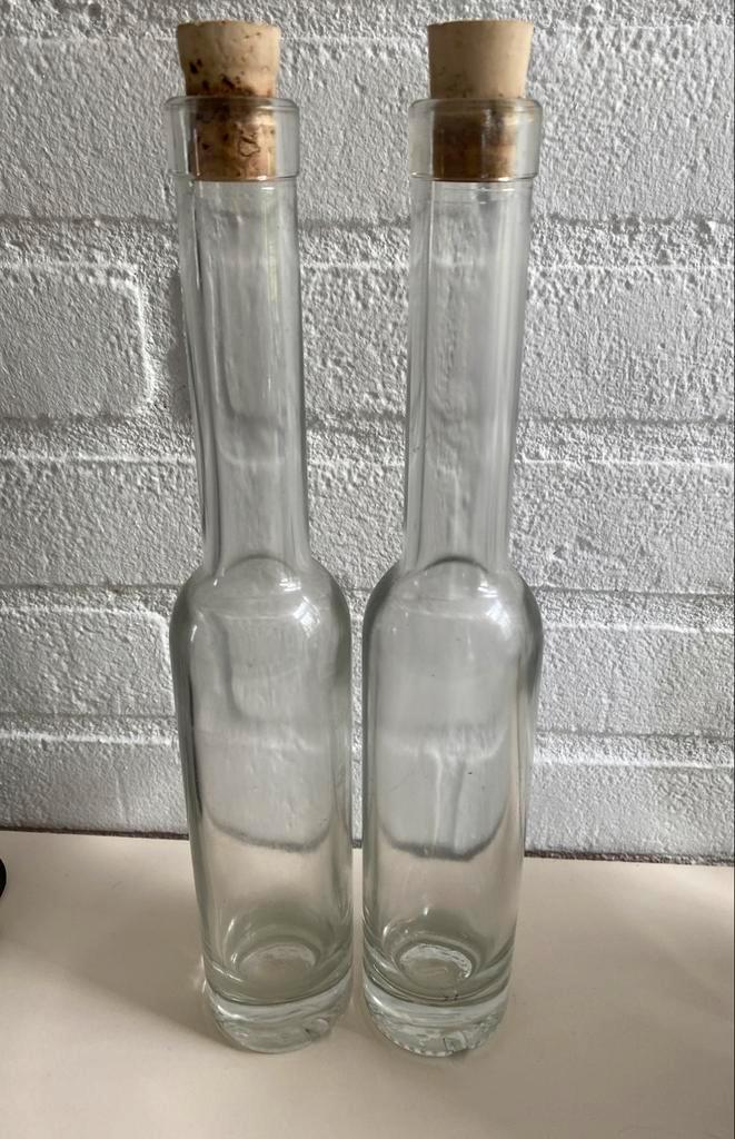 Olie & Azijn stel glazen flessen, Huis en Inrichting, Keuken | Servies, Gebruikt, Overige typen, Effen, Glas, Ophalen of Verzenden