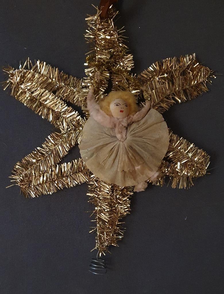 oude kerst piek ? met ster, engel ? papier en chenille, Diversen, Kerst, Ophalen of Verzenden
