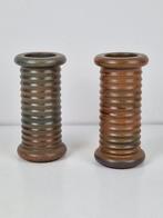 Set 2 Vintage Geribbelde cilinder design vaas Aardewerk ´60, N, Aardewerk of Porselein, Ophalen of Verzenden, N