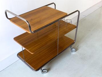 Mid-century serveertrolley – chroom & fineer, jaren 60 stijl beschikbaar voor biedingen