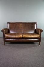 Mooie donker cognac kleurige rundleren 2 zits bank, Minder dan 150 cm, Rechte bank, Gebruikt, Leer