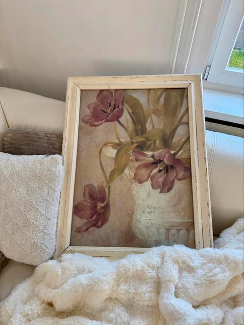 Prachtig groot schilderij met white wash lijst brokant ZGAN!, Huis en Inrichting, Woonaccessoires | Schilderijen, Tekeningen en Foto's