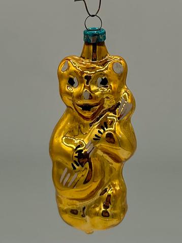 Oude kerstbal okergeel beer met banjo beschikbaar voor biedingen