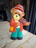 Houten Beer met Viool - Vintage Handgeschilderd, Antiek en Kunst, Kunst | Beelden en Houtsnijwerken, Ophalen of Verzenden