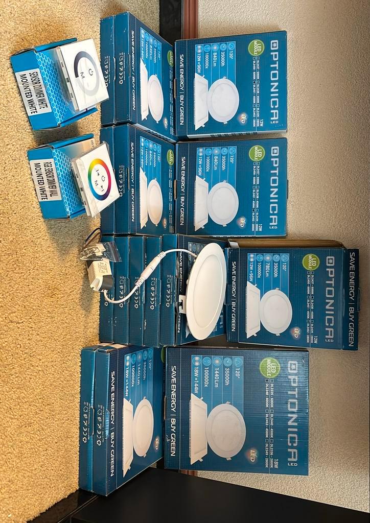 Optonica LED spots + dimmers, Huis en Inrichting, Lampen | Spots, Zo goed als nieuw, Metaal of Aluminium, Led, Ophalen