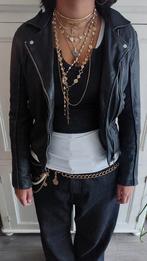 Zara black leather biker jacket with long zips L, Maat 42/44 (L), Ophalen of Verzenden, Gedragen, Zara