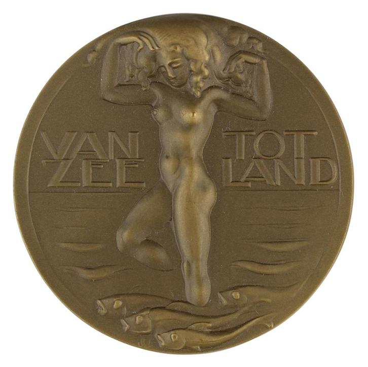 Jacobs vd Hof - Penning VPK, 1930 : Droogmaking Zuiderzee, Postzegels en Munten, Penningen en Medailles, Brons, Nederland, Verzenden