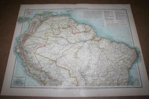 Antieke kaart - Noorden van Zuid-Amerika (oa Suriname) 1901!, Boeken, Atlassen en Landkaarten, Gelezen, Ophalen of Verzenden