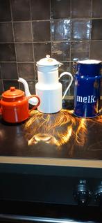 Vintage Emaille Theepot, Koffiekan & Melkbusje, Ophalen of Verzenden